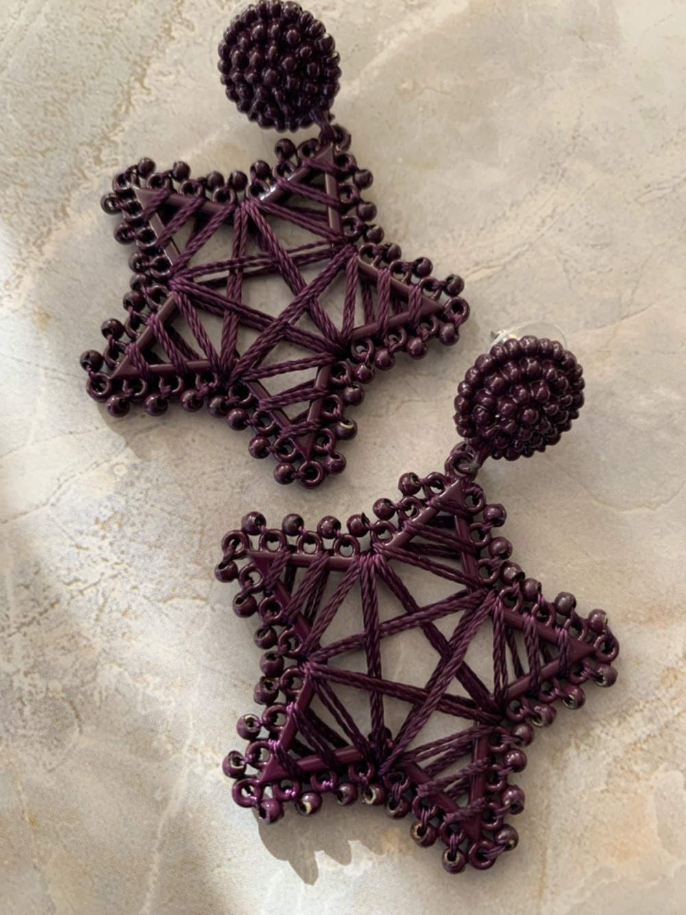 Handcrafted Purple Star Macramé Drop Earrings - Picture 4 of 4
